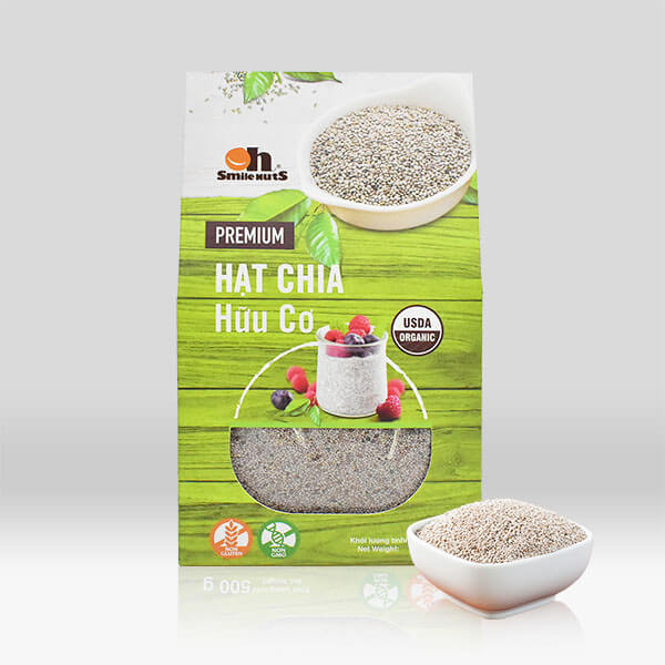 Hạt Chia Trắng hữu cơ Smile Nuts hộp 500g - Hạt chia nhập khẩu từ Nam Mỹ (hạt sáng, nở đều, không tạp chất) - White Chia Seed Organic 500g