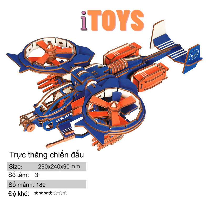 Mô hình máy bay trực thăng xe tăng chiến đấu bằng gỗ,  đồ chơi lắp ráp xếp hình thông minh cho trẻ em bé trai bé gái