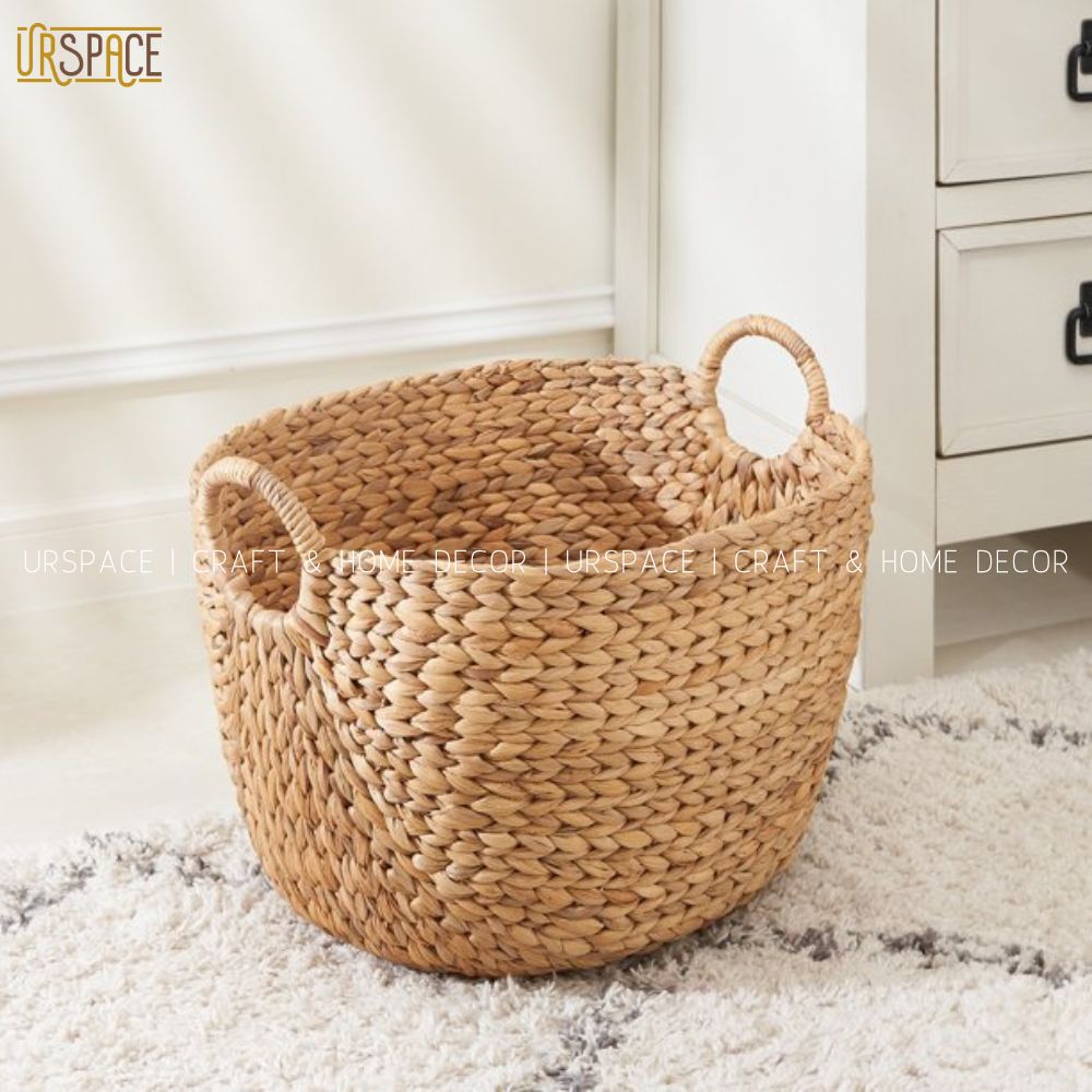 Giỏ lục bình đan đựng đồ URSPACE hình ovan có quai cầm đựng sách báo đồ chơi/ HYACINTH STORAGE CURVED BASKET