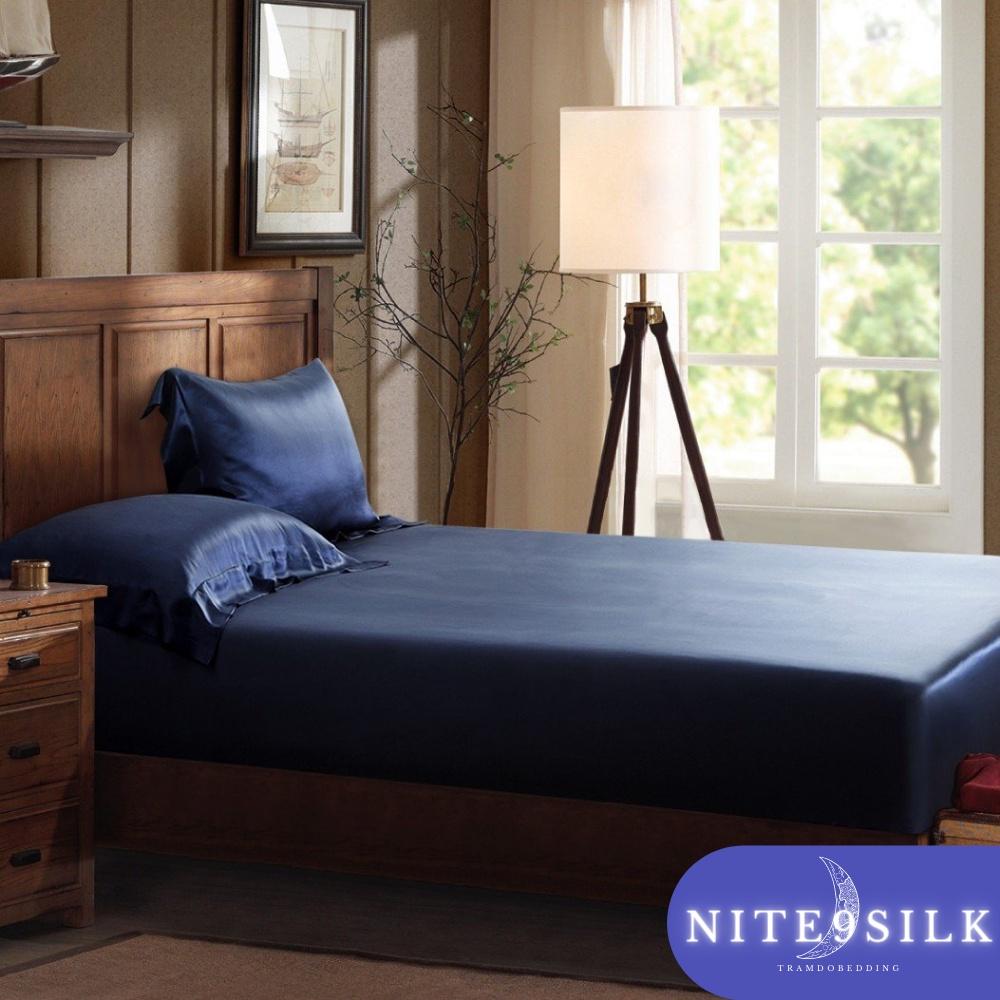 Bộ Chăn Ga Gối Lụa Màu Xanh Đen - Chăn Ga Giường Êm Ái - Nite9 Silk