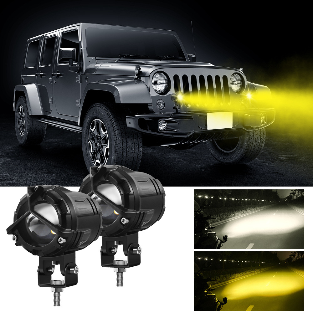 65W Đèn trợ sáng xe máy ô tô S40 Plus siêu sáng cốt vàng pha trắng 2 chế độ cho khách víp