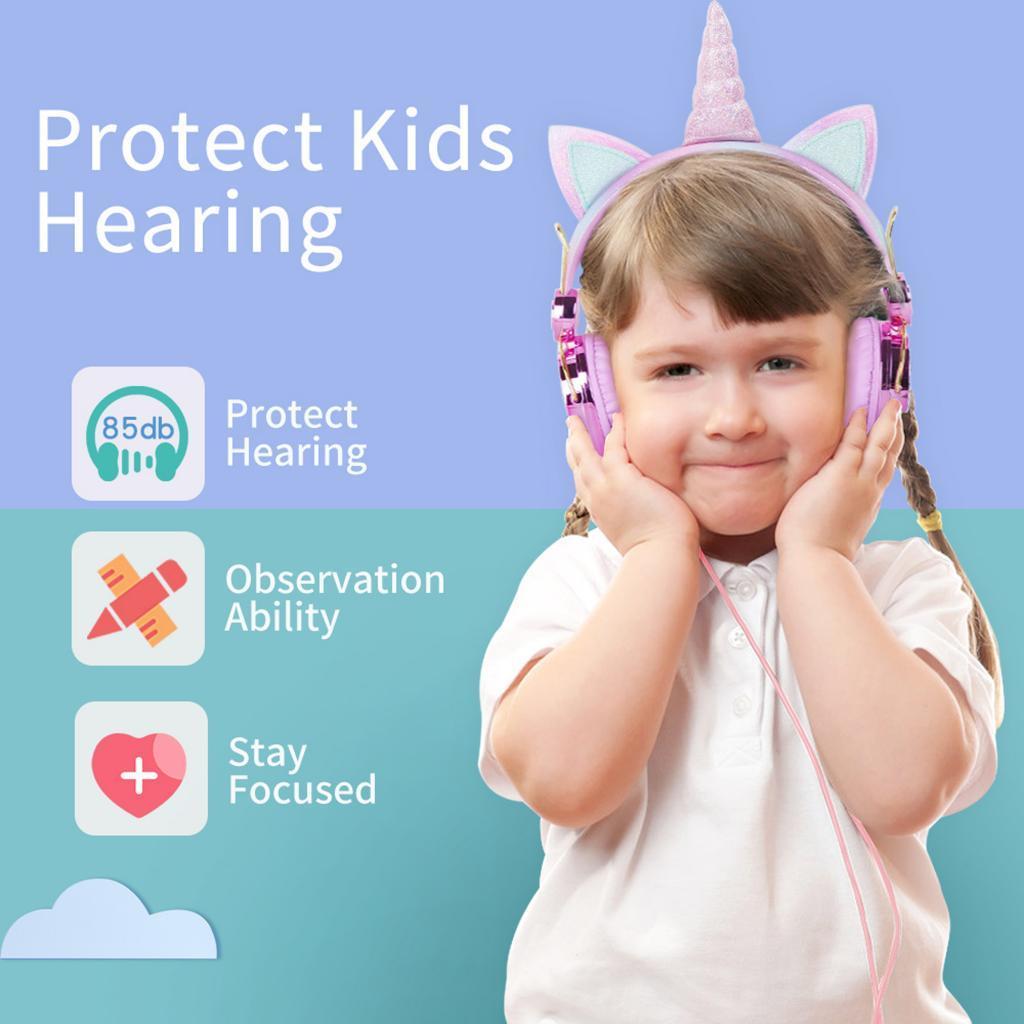 2x Cute Unicorn Glitter Kids Headphone with Microphone for Girls Children