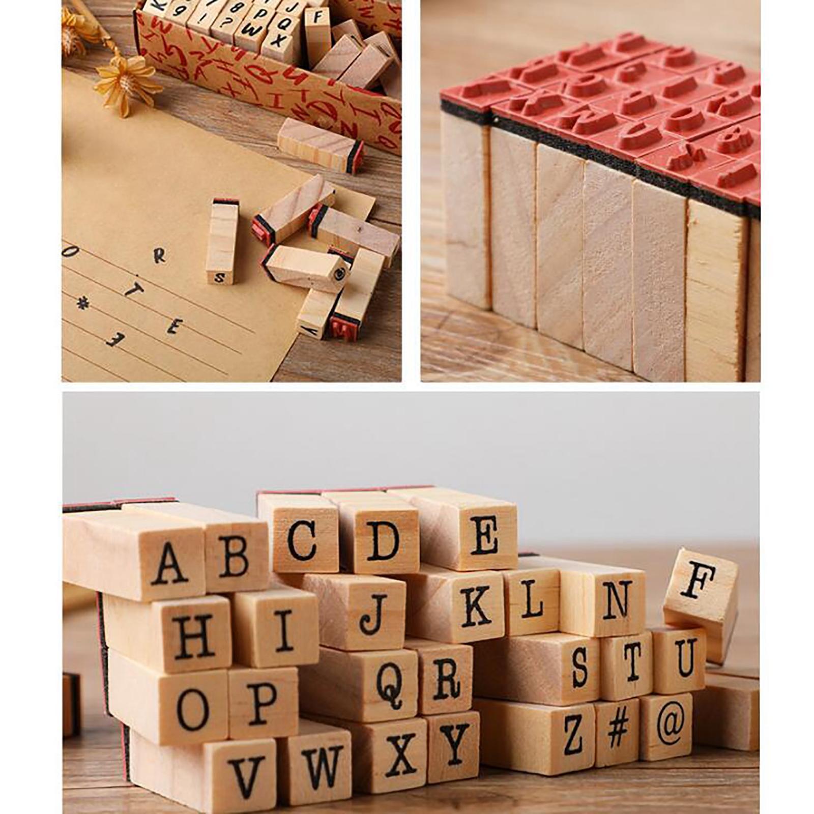40 Pcs Wooden Rubber Stamp Letters Alphabets, Number and Letter Symbol Alphabet Mini Stamps for Clay Crafts, Card Making, Kids Painting