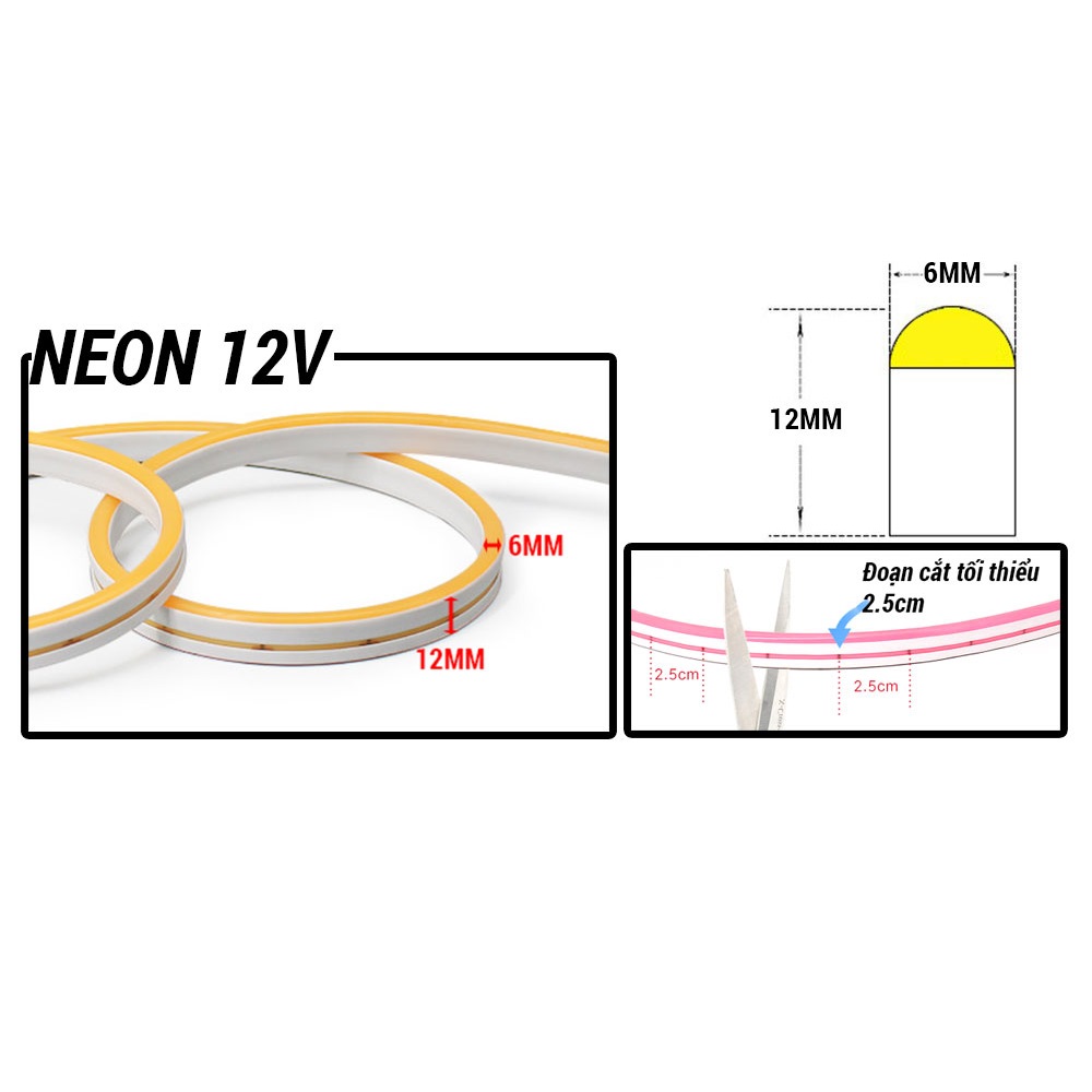 Dây Led Neon Flex 12V Kèm Nguồn Dài 1M/2M/3M/5M Trang Trí Cổ Điển