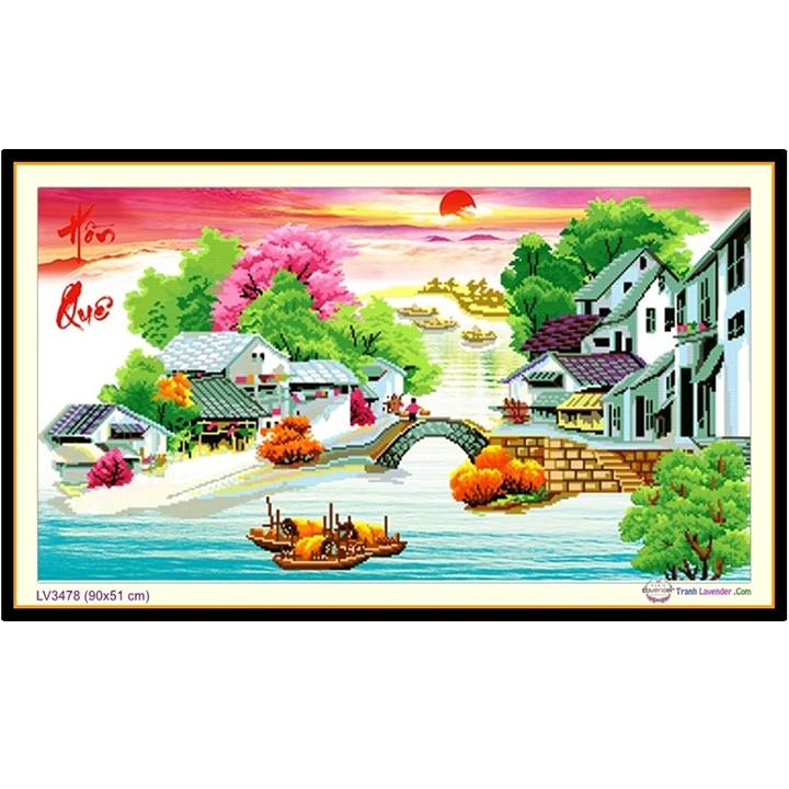 Tranh thêu phong cảnh hồn quê LV3478 - kích thước: 90 * 51cm.