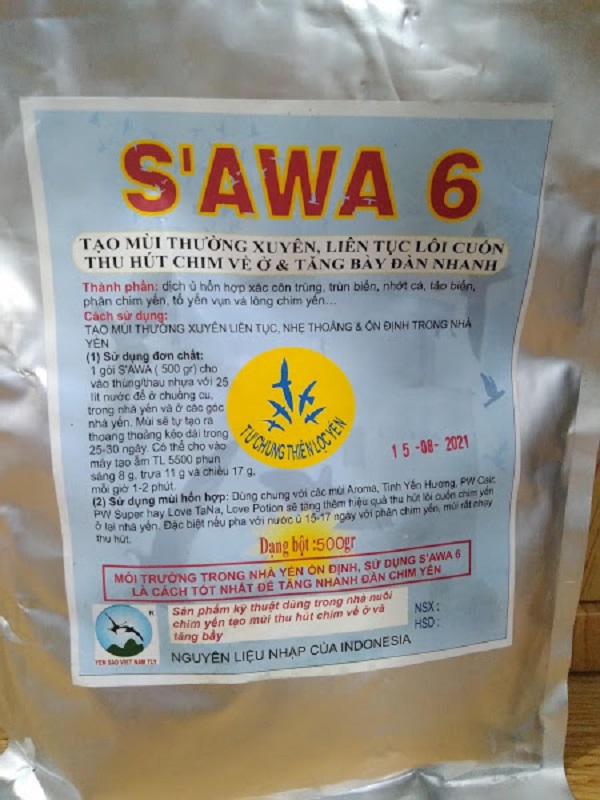 Hỗn hợp SAWA6 CHUYÊN DỤNG tạo mùi tăng bầy đàn cho nhà chim yến