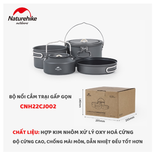 Bộ nồi cắm trại hợp kim nhôm NatureHike CNH22CJ002