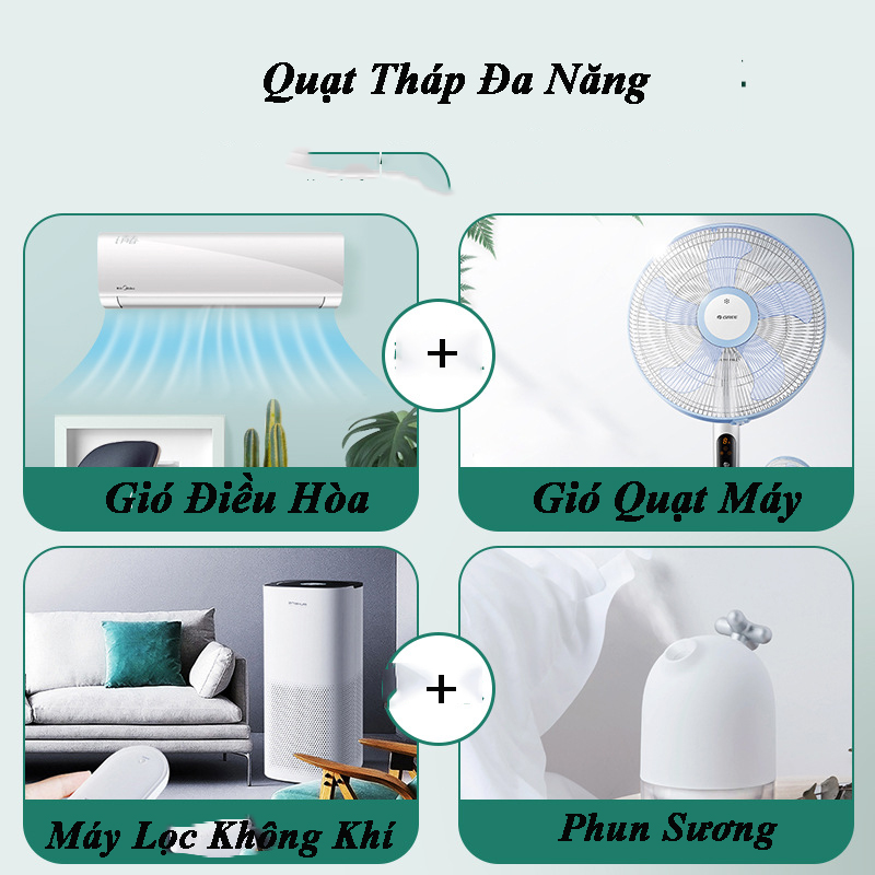 Quạt Tạo Ẩm Đa Năng 4in1 - Tích Hợp Quạt Gió Như Quạt Máy - Điều Hòa - Lọc Không Khí Và Phun Hơi Nước Tạo Ẩm - Thiết Kế Hình Tháp Siêu Đẹp Và Sang Trọng