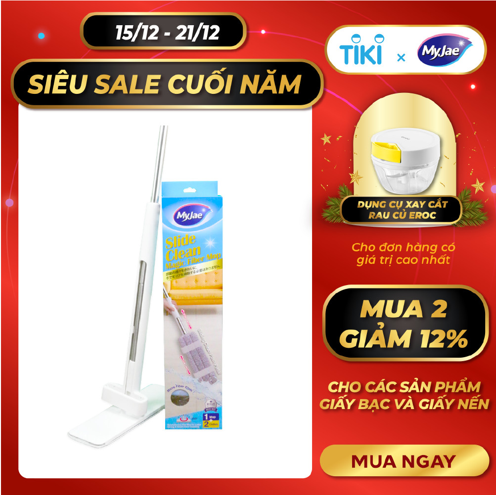 Cây Lau Nhà MyJae Đài Loan Sợi Polyester Kéo Vắt Thông Minh 360 Độ 125cm