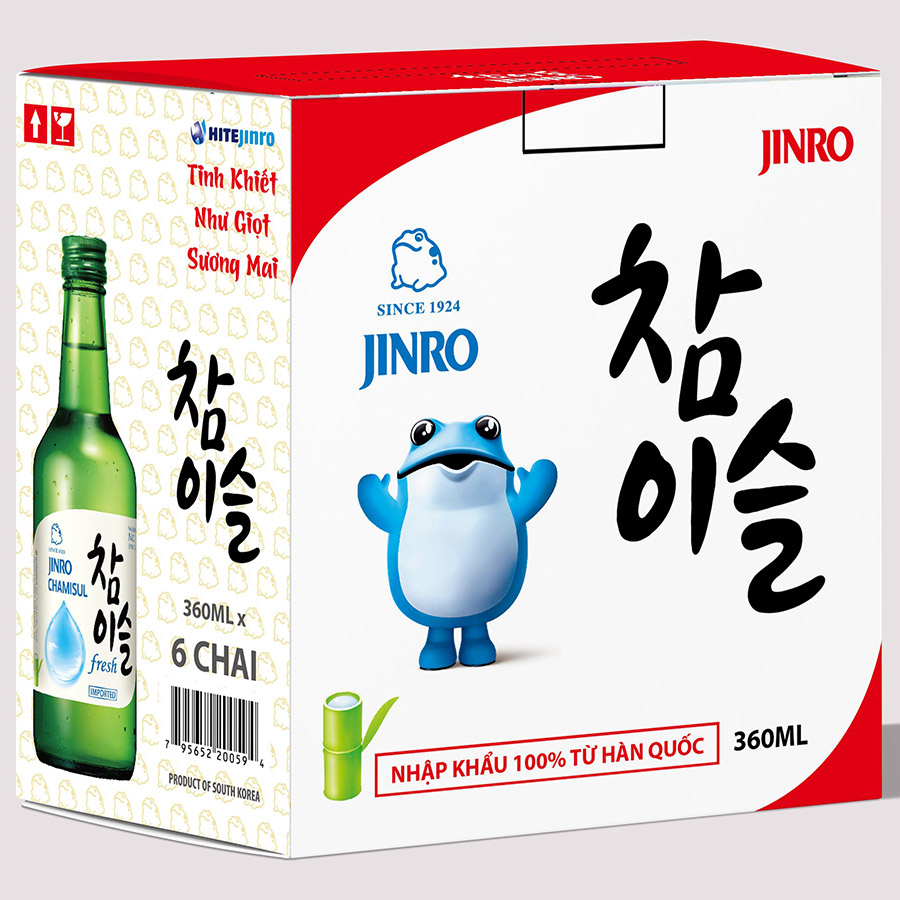 Set 6 chai rượu soju Hàn Quốc 13% - 16.9%: Fresh + Bưởi + Mận + Dâu + Nho + Jinro is back Có Hộp