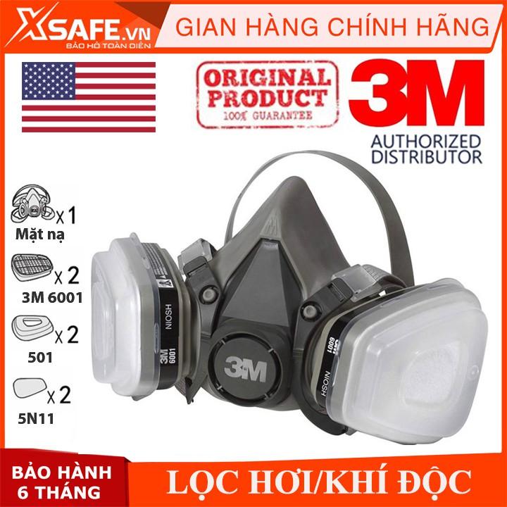 Mặt nạ phòng độc 3M 6200 kèm 7 món, 2 phin lọc hơi hữu cơ 6001 Chống bụi ,chống hóa chất, phun sơn, phun thuốc - Chính hãng