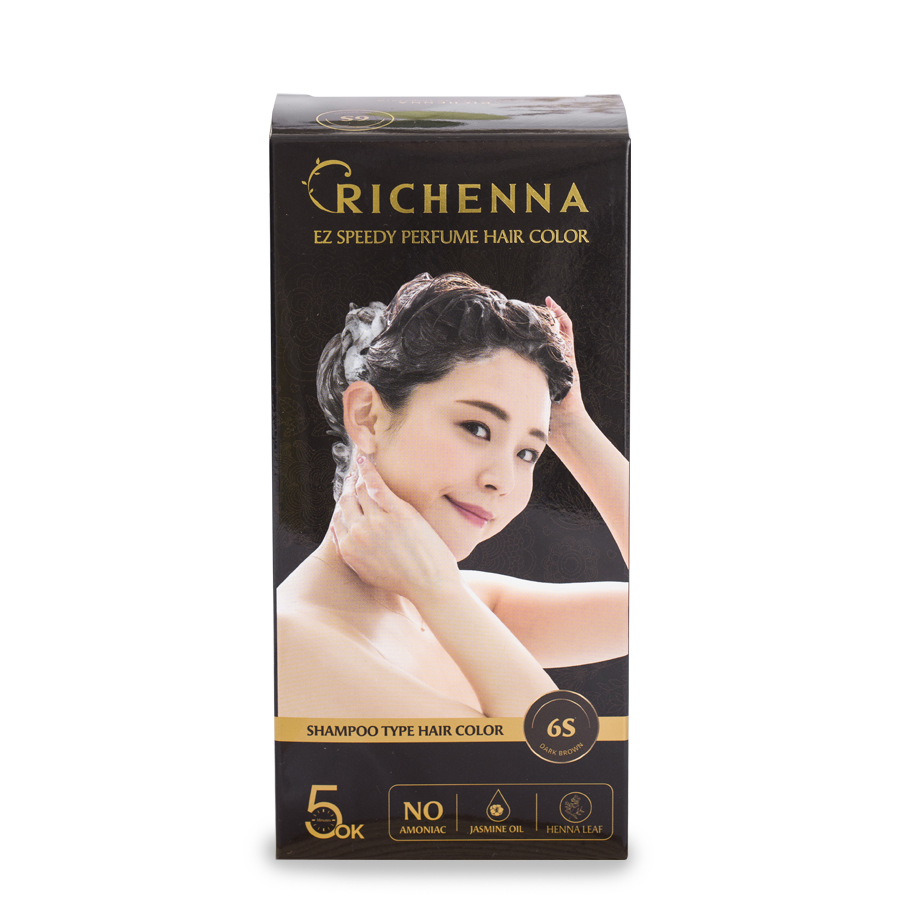 Gội nhuộm phủ bạc thảo dược Richenna EZ Speedy Perfume Hair Color hương nước hoa màu nâu đen 60G