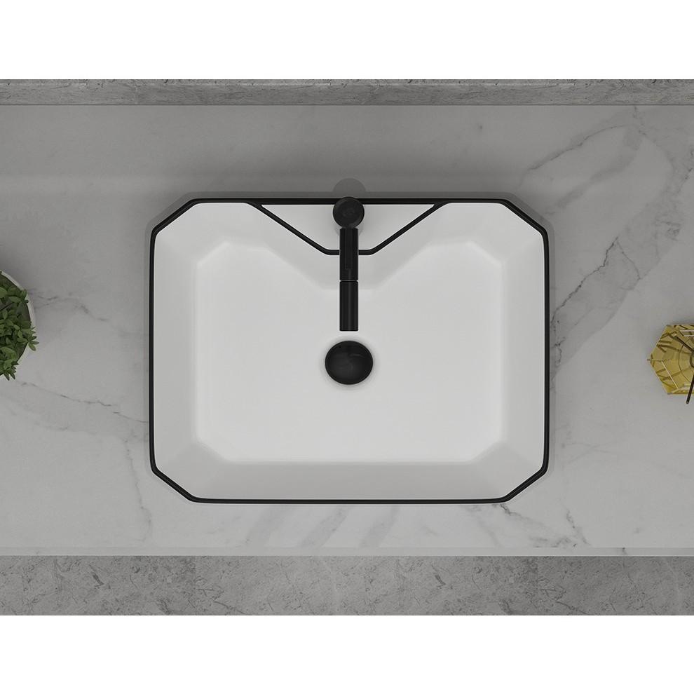 Chậu sứ lavabo để bàn màu trắng viền đen nghệ thuật loại có lỗ vòi gắn trên, mã M22DT