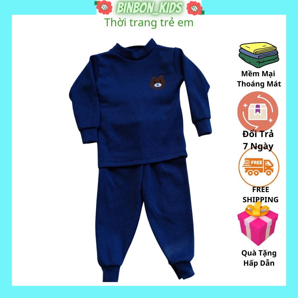 Quần áo bé trai bé gái Binbon kids, Bộ dài tay cho bé chất cotton gân thêu chú gấu cự yêu cho bé từ 8-18kg