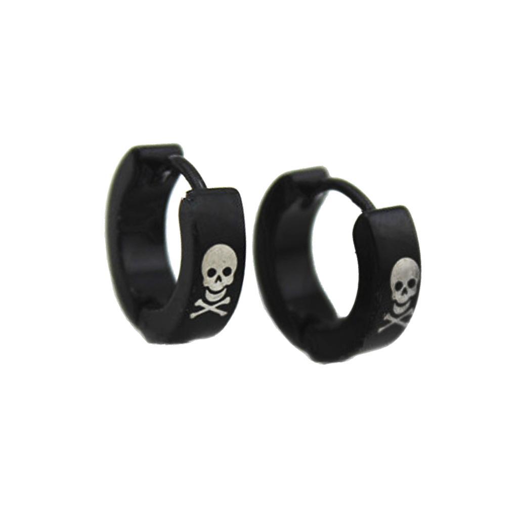 2-7pack Fashion Black Men Stainless Steel Punk Skull Pattern Ear Clip Stud