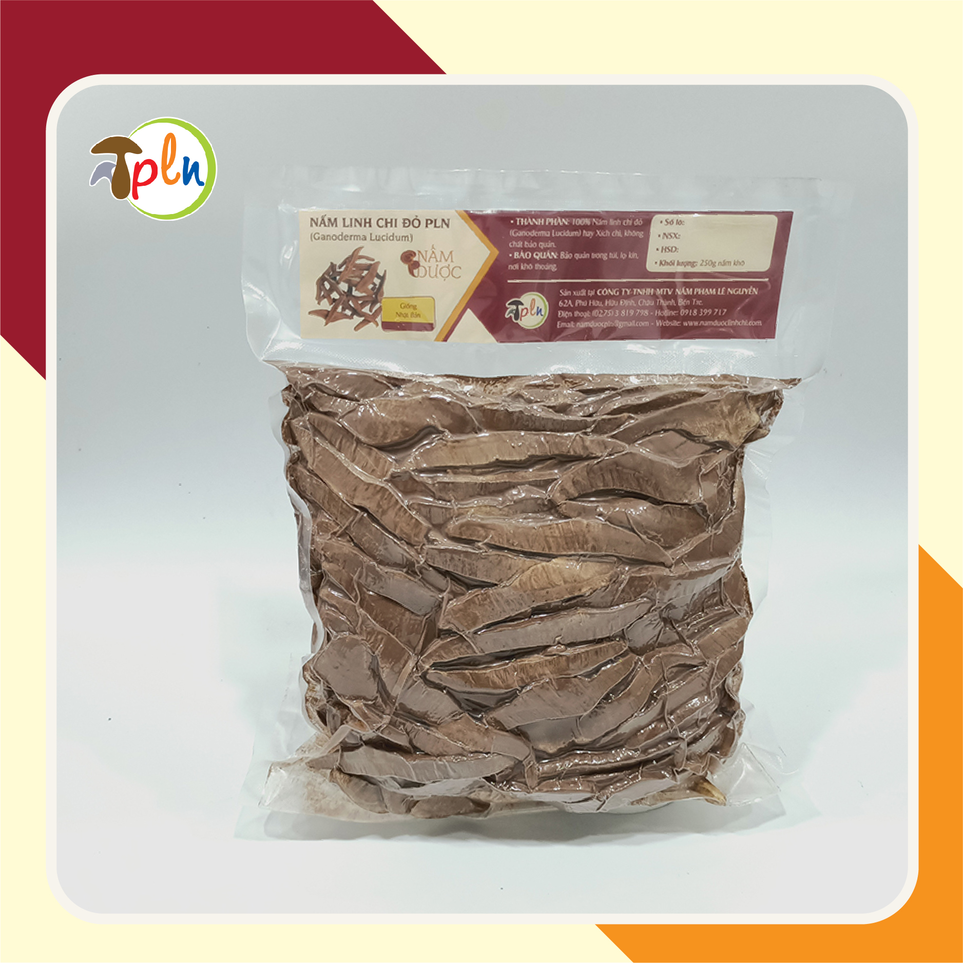 NẤM LINH CHI ĐỎ PLN - Cắt lát. Túi 250g - Giống Nhật Bản