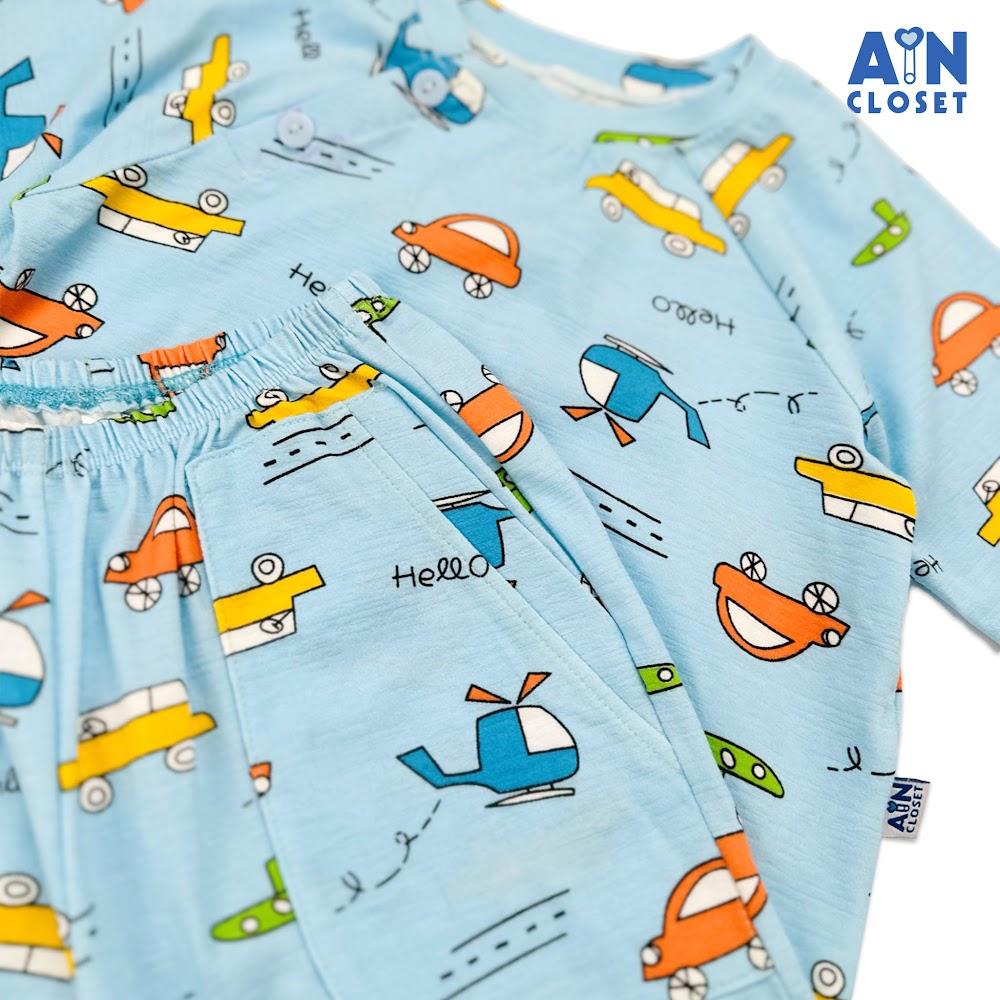 Bộ quần áo dài bé trai họa tiết Hello xanh thun cotton - AICDBTV25O99 - AIN Closet