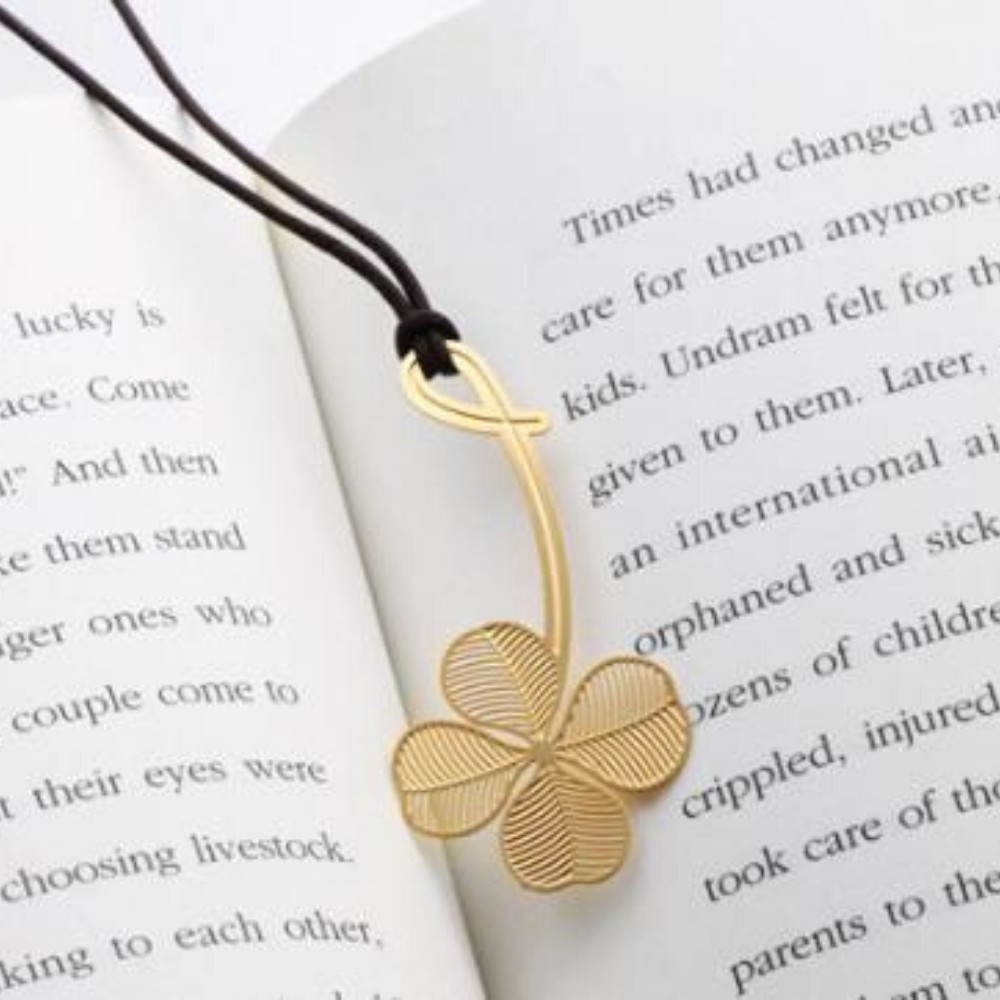 Bookmark kim loại đánh dấu trang sách hình cỏ 4 lá