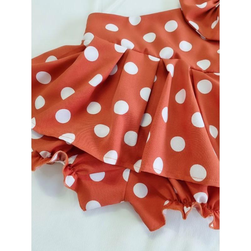 Set lệch vai chấm bi sang chảnh cho bé iu siêu xinh kèm nơ ạ