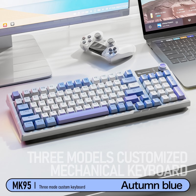 Bàn Phím Cơ Gaming không dây MK95 Bluetooth + USB + Cáp Pin sạc TypeC Hotswap cho máy tính laptop điện thoại hàng nhập khẩu