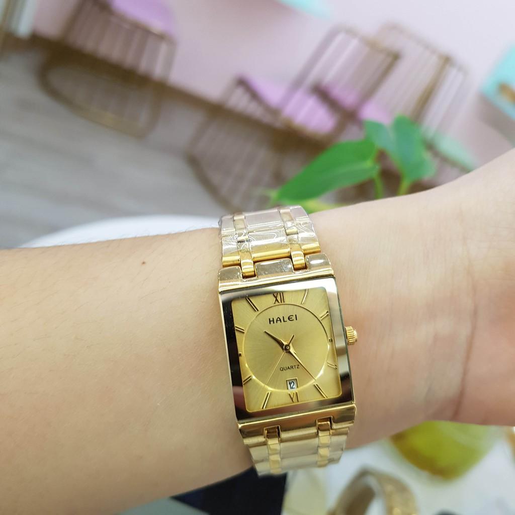 Đồng hồ nữ Halei mặt vuông dây thép đúc chống nước chống xước tuyệt đối có lịch chính hãng Tony Watch 68