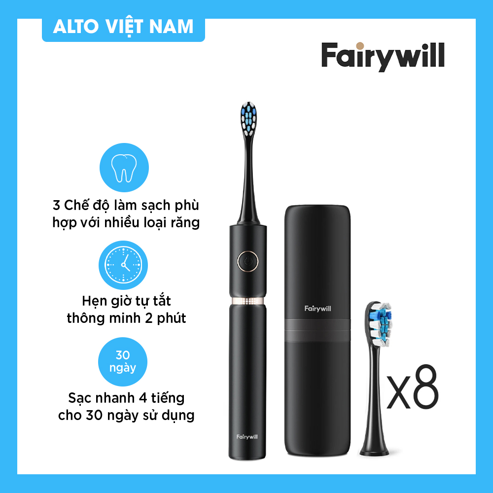 Bàn chải đánh răng điện FAIRYWILL P11 dòng cao cấp Sử dụng lên tới 30 ngày Tặng kèm 8 đầu thay thế Hẹn giờ tắt thông minh - Hàng Chính Hãng