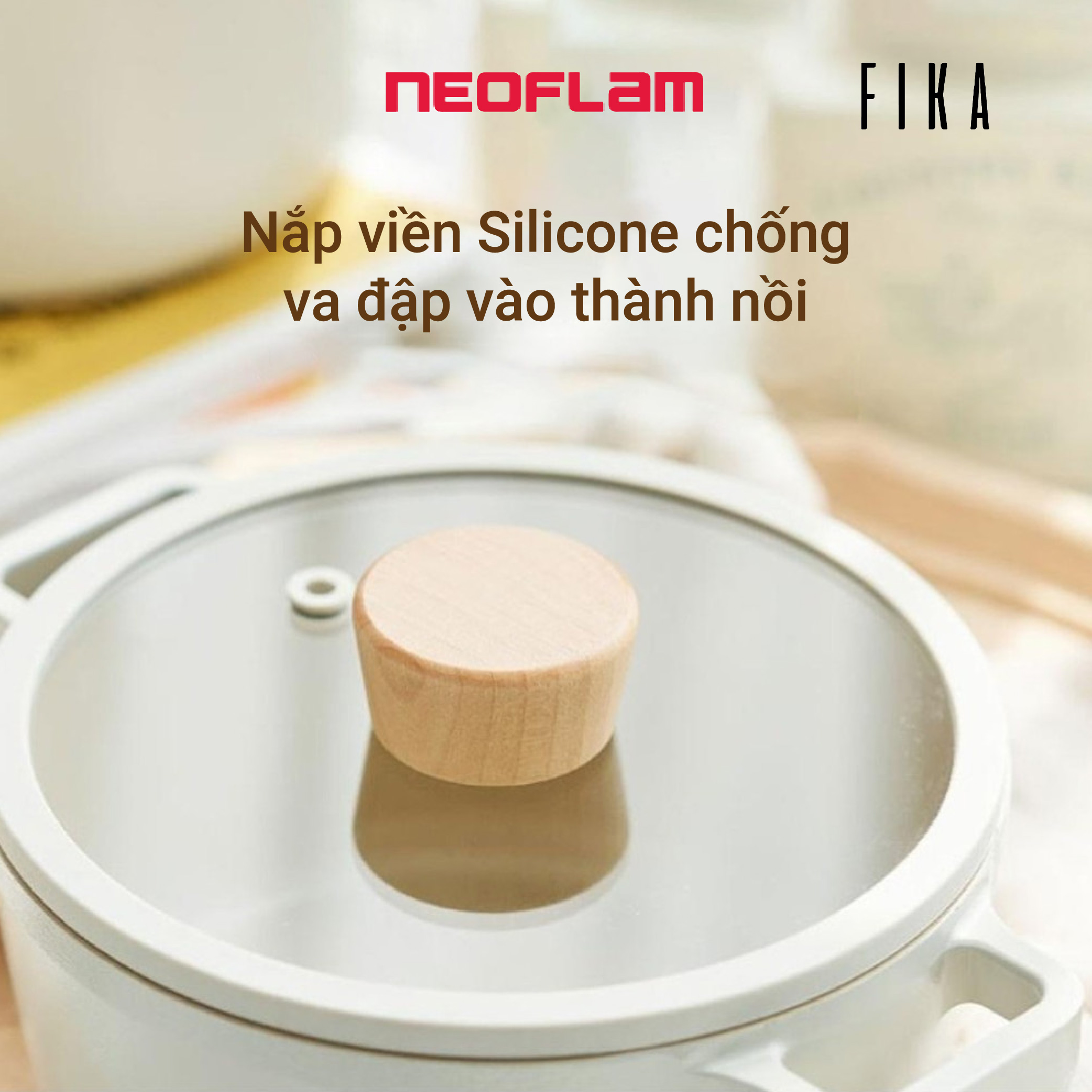 Nắp/ Vung kính nồi, chảo Fika Neoflam bằng thủy tinh cường lực,viền silicone