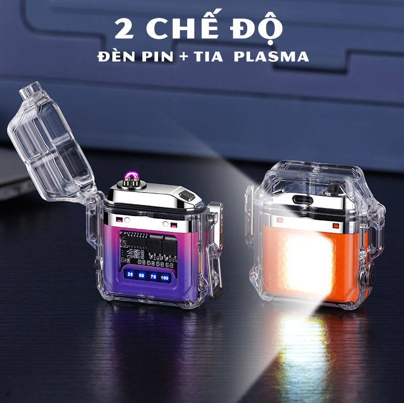 Hột quẹt điện chống nước 4 tia plasma tích hợp đèn pin sạc cổng quốc dân Type-C