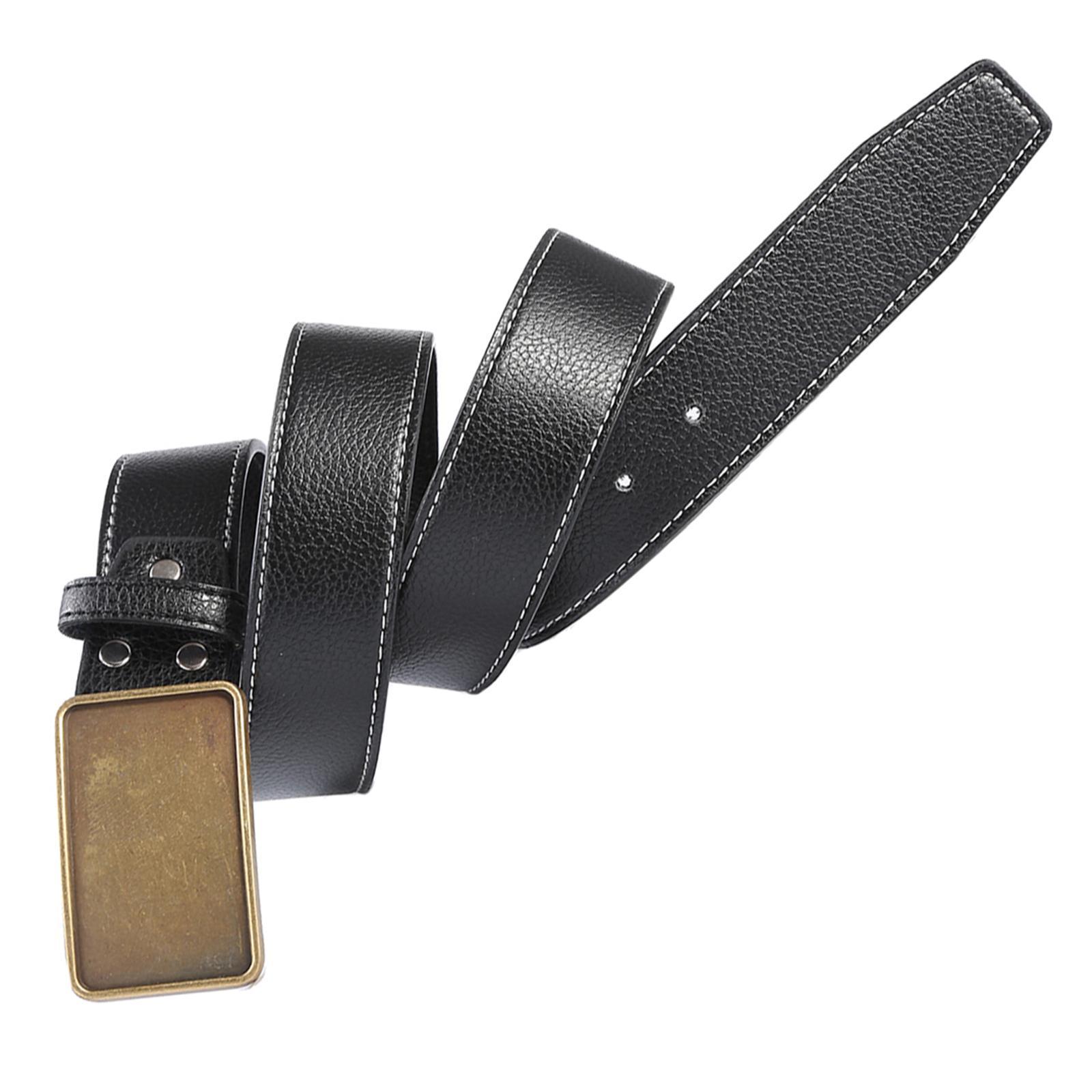 Men PU Leather Belt Metal Buckle Western Cowboy Belt  Coat Black