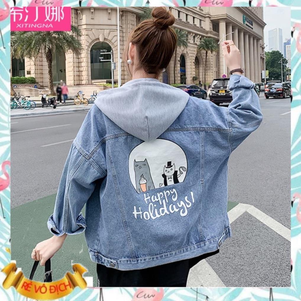 Áo Khoác Jean NỮ Nam IN HÌNH Sau Lưng CUTE Đẹp Cao Cấp - Áo Khoác Bò