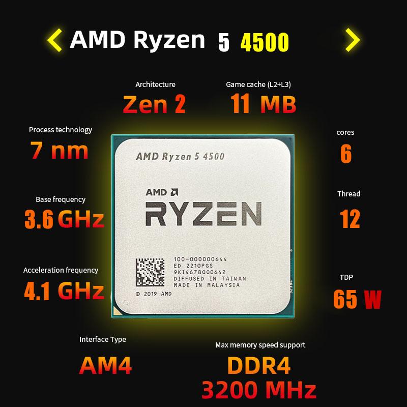 AMD Ryzen 5 4500 R5 4500 3.6 GHz 6 Nhân 12 Luồng 7NM L3=8M 100-000000644 Socket AM4 Mới nhưng không có tản nhiệt