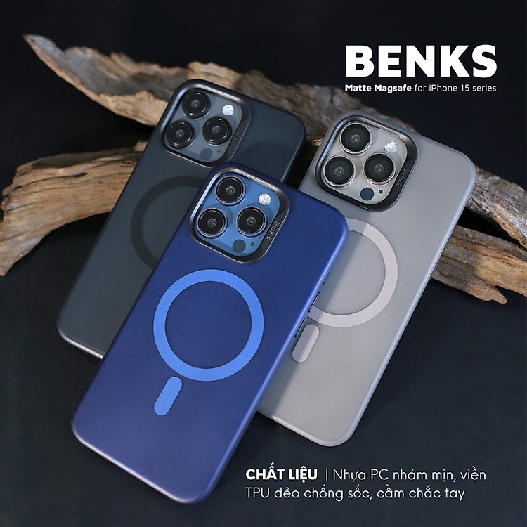 Ốp lưng nhám hỗ trợ sạc không dây cho iPhone 15 Pro Max, iPhone 15 Pro chính hãng Benks Magclap Lucis Armor Case , chống bám bẩn - Hàng nhập khẩu