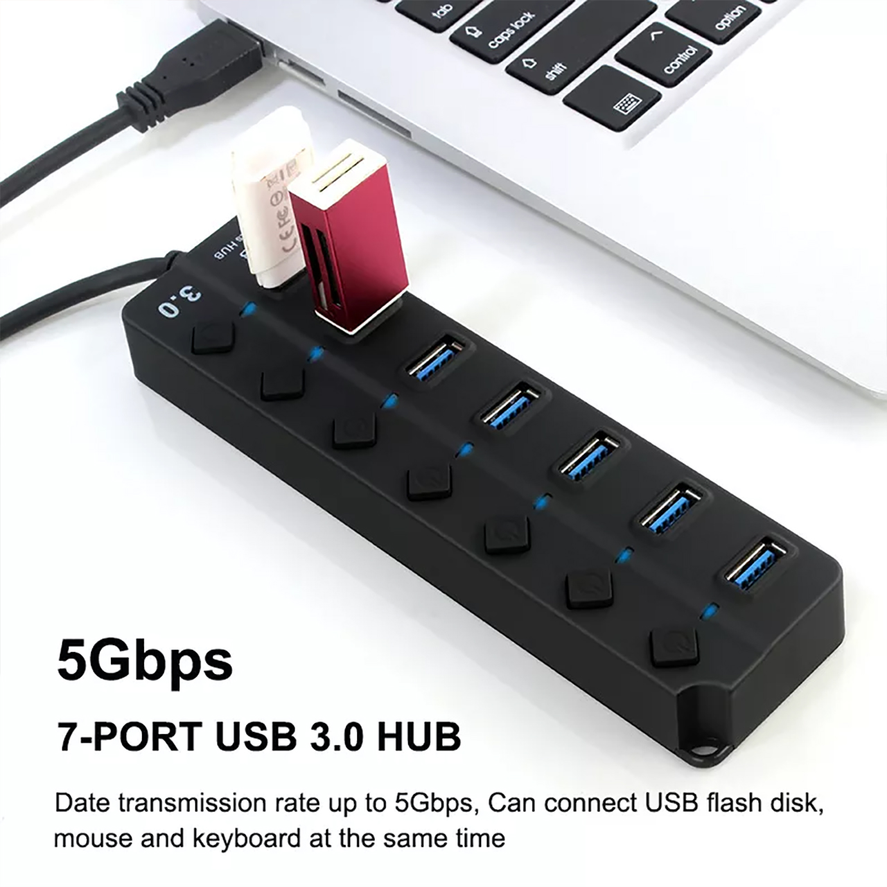 Hub chia cổng usb 3.0 cao cấp - Bộ chia 4 cổng usb 1 ra 7 tốc độ 5Gbps có đèn led dành cho laptop, PC - hàng chính hãng Vinetteam