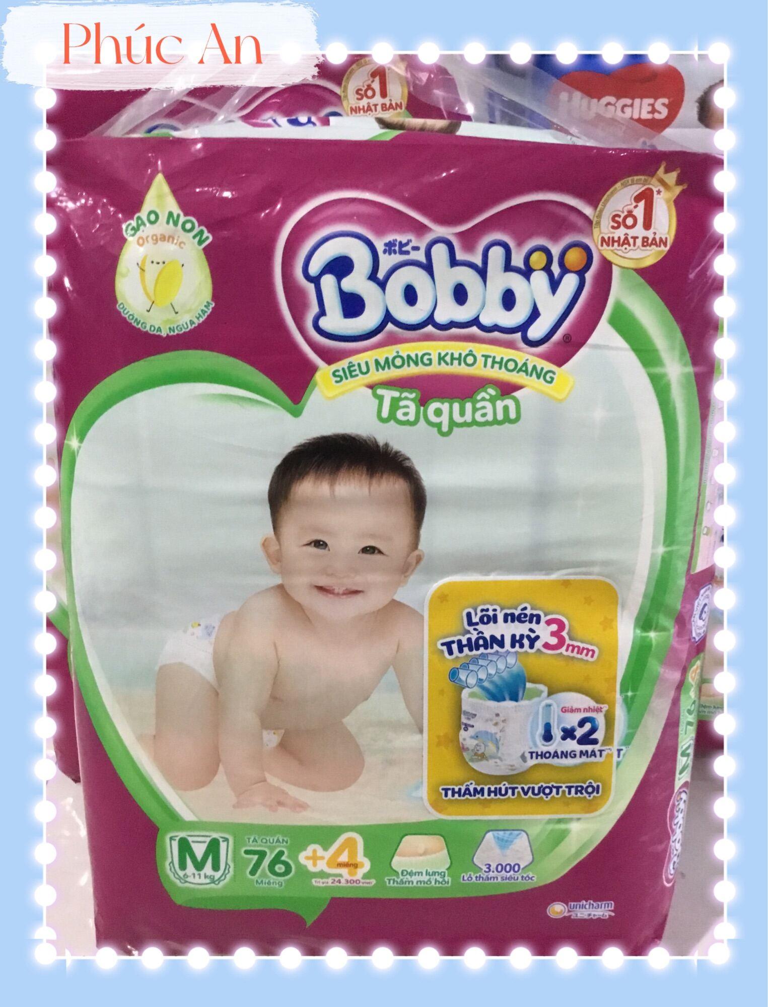 Tặng thêm 8 miếng | Tã Quần Bobby Cho Bé Size M 76 Miếng 6 Đến 11 Kg - Bỉm Quần Trẻ Em Bobby Size M76