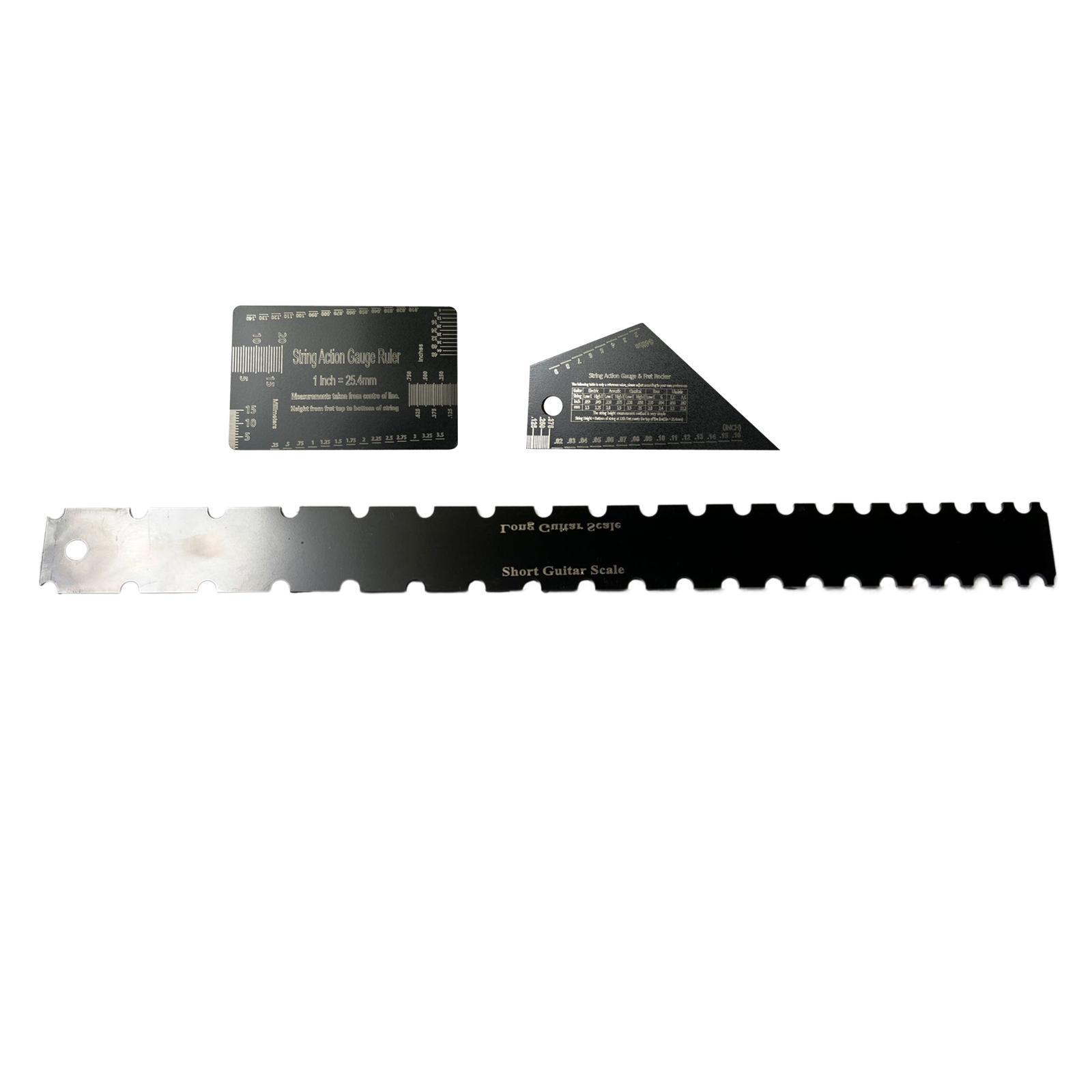 3x Guitar Neck Notched Straight Ruler Neck Fingerboard Measuring Ruler