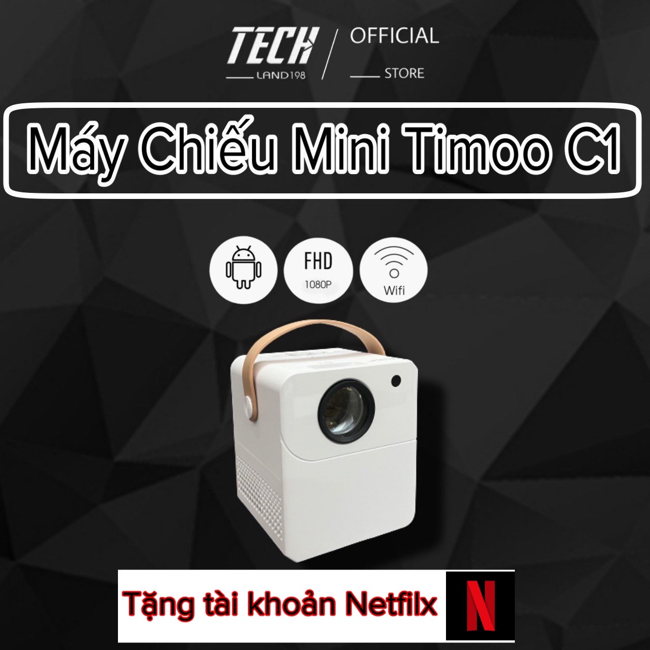 Máy Chiếu Phim TIMOO-C1 Full HD Android 9.0 Độ Sáng Lên Tới 3000Lumens - Máy Chiếu Dành Cho Sinh Viên Học Sinh
