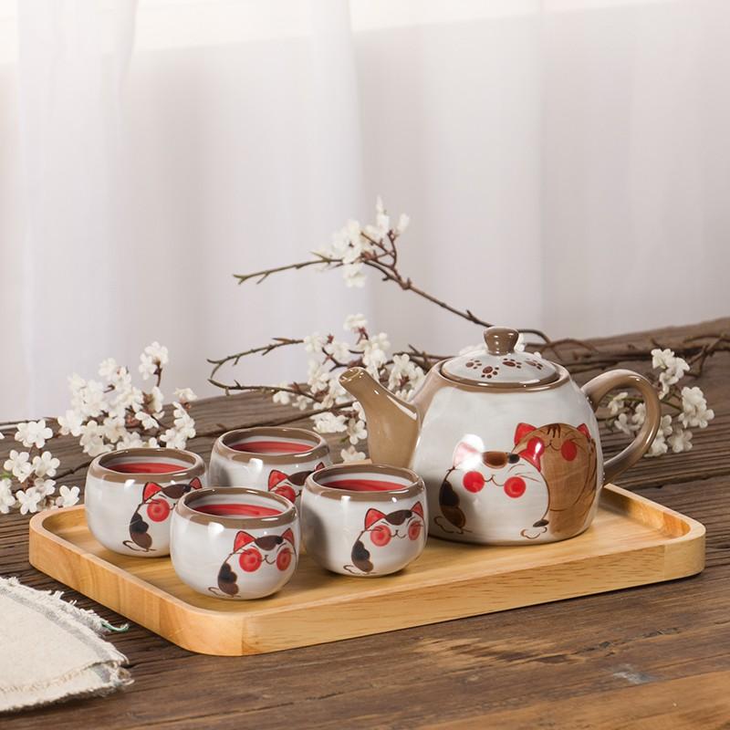 Bộ ấm chén trà họa tiết phong cách Nhật Bản làm thủ công và vẽ tay hợp làm quà Tân Gia sắm sửa về nhà mới Nhà của Nâu