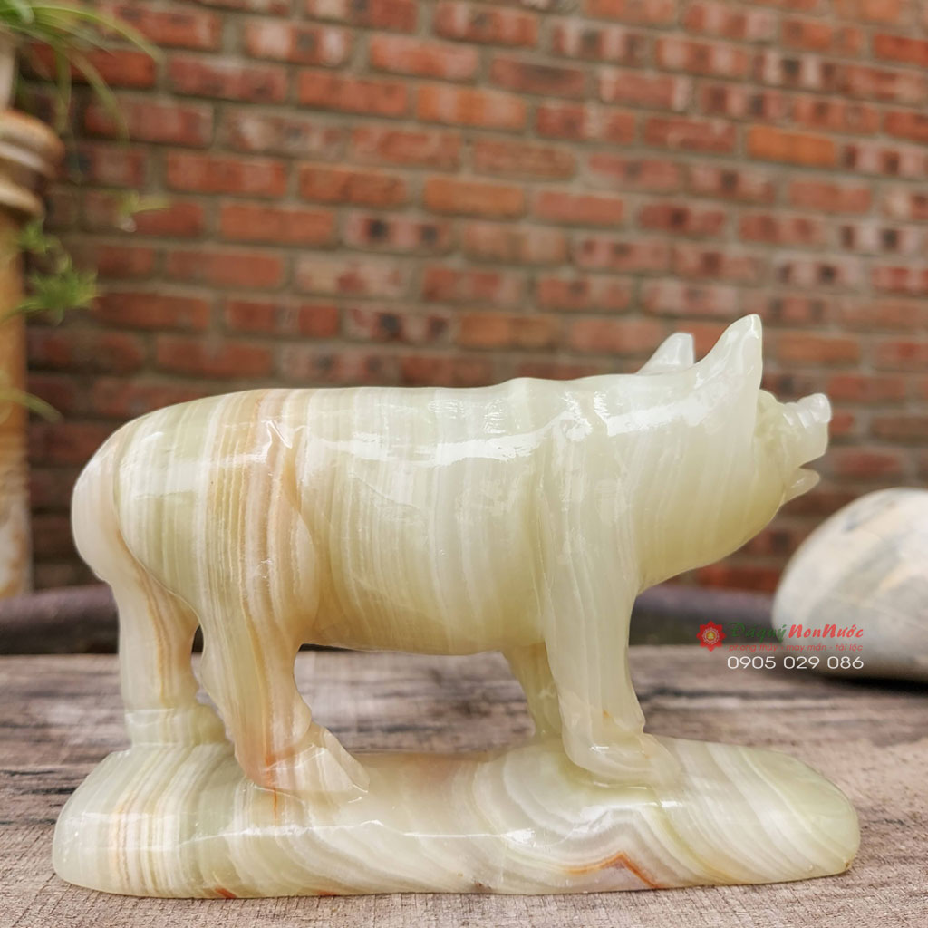 Tượng heo 12 con giáp phong thủy đá ngọc Pakistan 12cm đá Non Nước