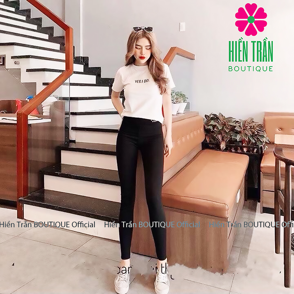 Quần legging nữ Hiền Trần BOUTIQUE cạp cao gen bụng, vải co giãn, mặc tôn dáng