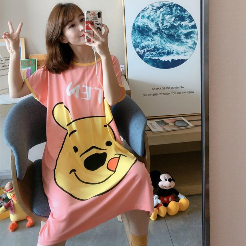 Đầm Ngủ Ngắn Tay In Họa Tiết Hoạt Hình Xinh Xắn Dành Cho Nữ