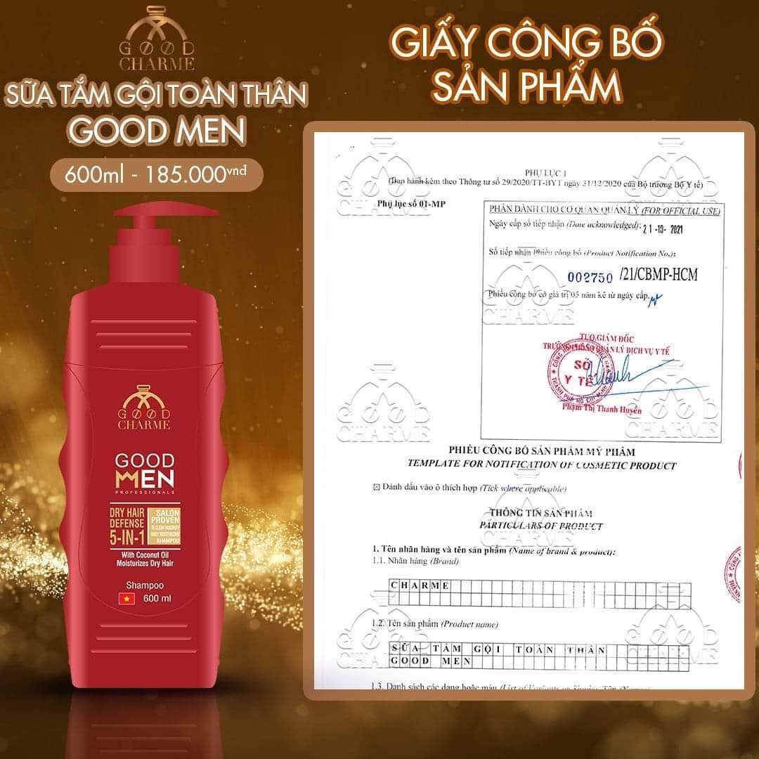 Sữa Tắm Gội CHARME GOODMEN Chiết Xuất Thiên Nhiên Nuôi Dưỡng Tóc Mềm Mại Ống Mượt 5 Trong 1 750ml