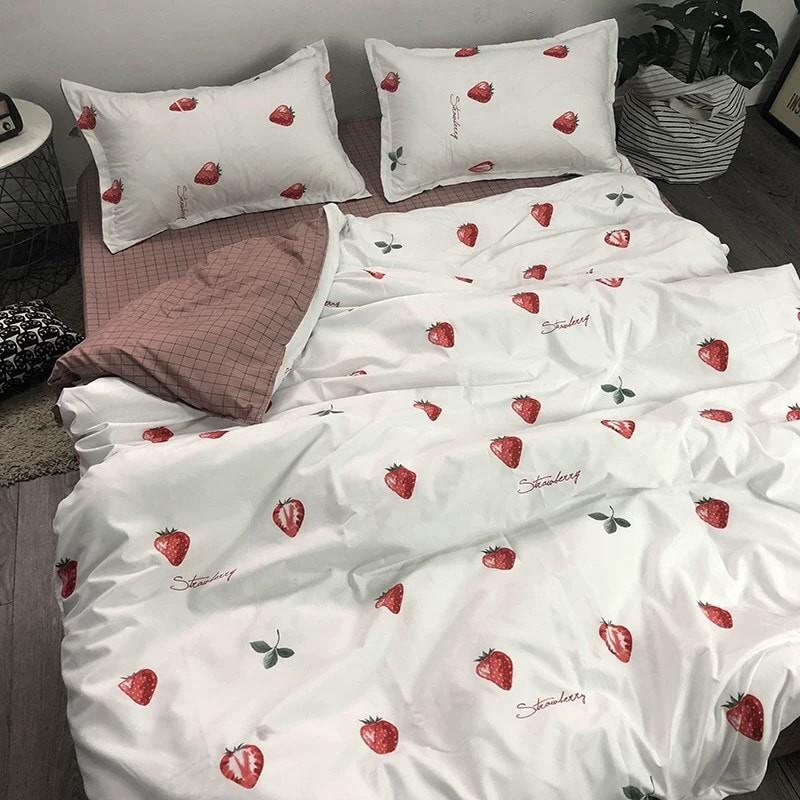 Set ga gối chăn mùa hè cottong poly 4 món hàng nhập khẩu họa tiết Hoa lá