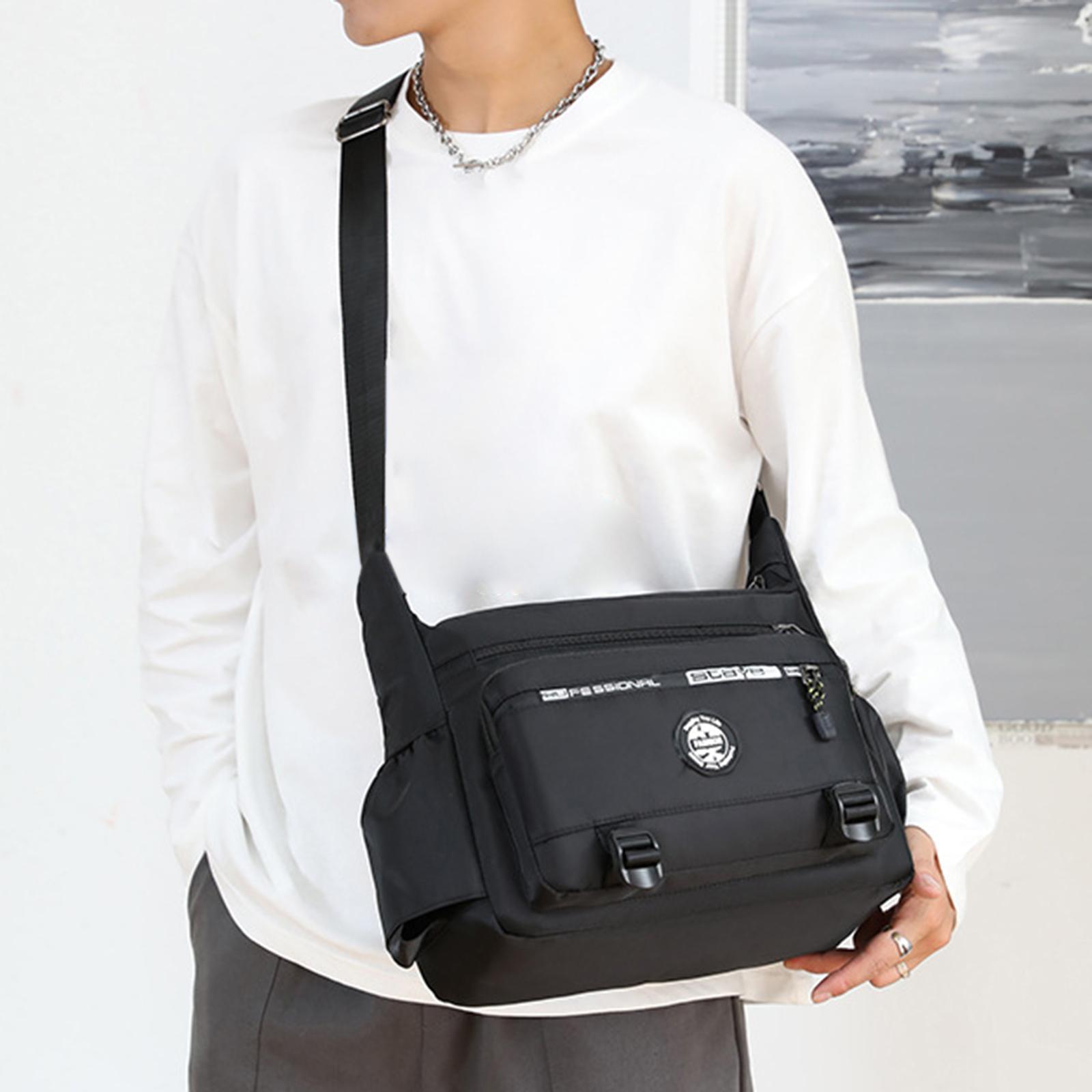 Men Shoulder Bag Crossbody Bag Zipper Waterproof Large Capacity Handbag Black