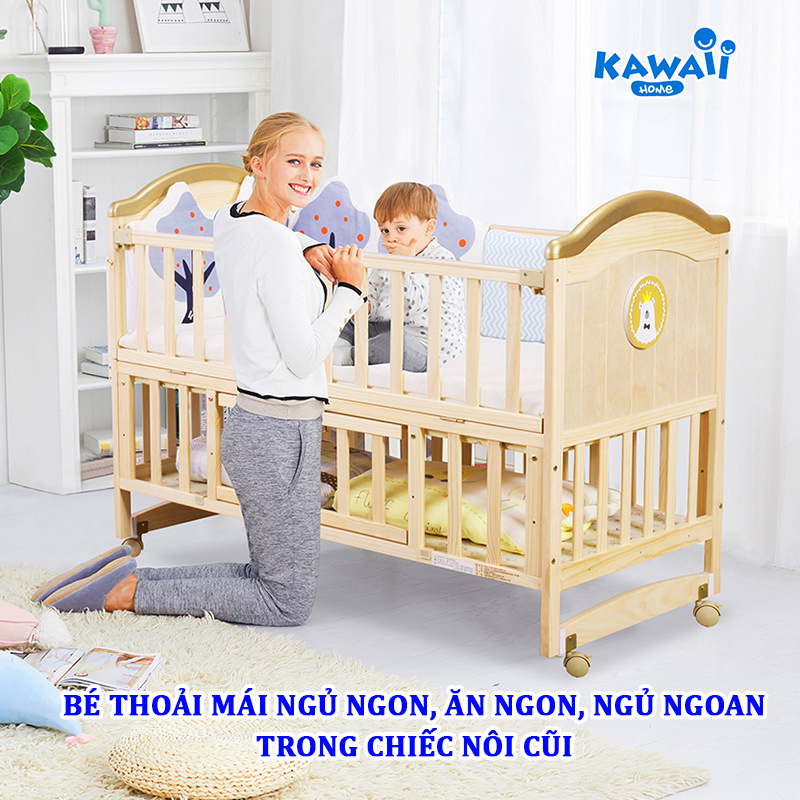 Cũi giường cho bé KAWAII HOME, Tặng màn chống muỗi - Bảo hành 12 tháng