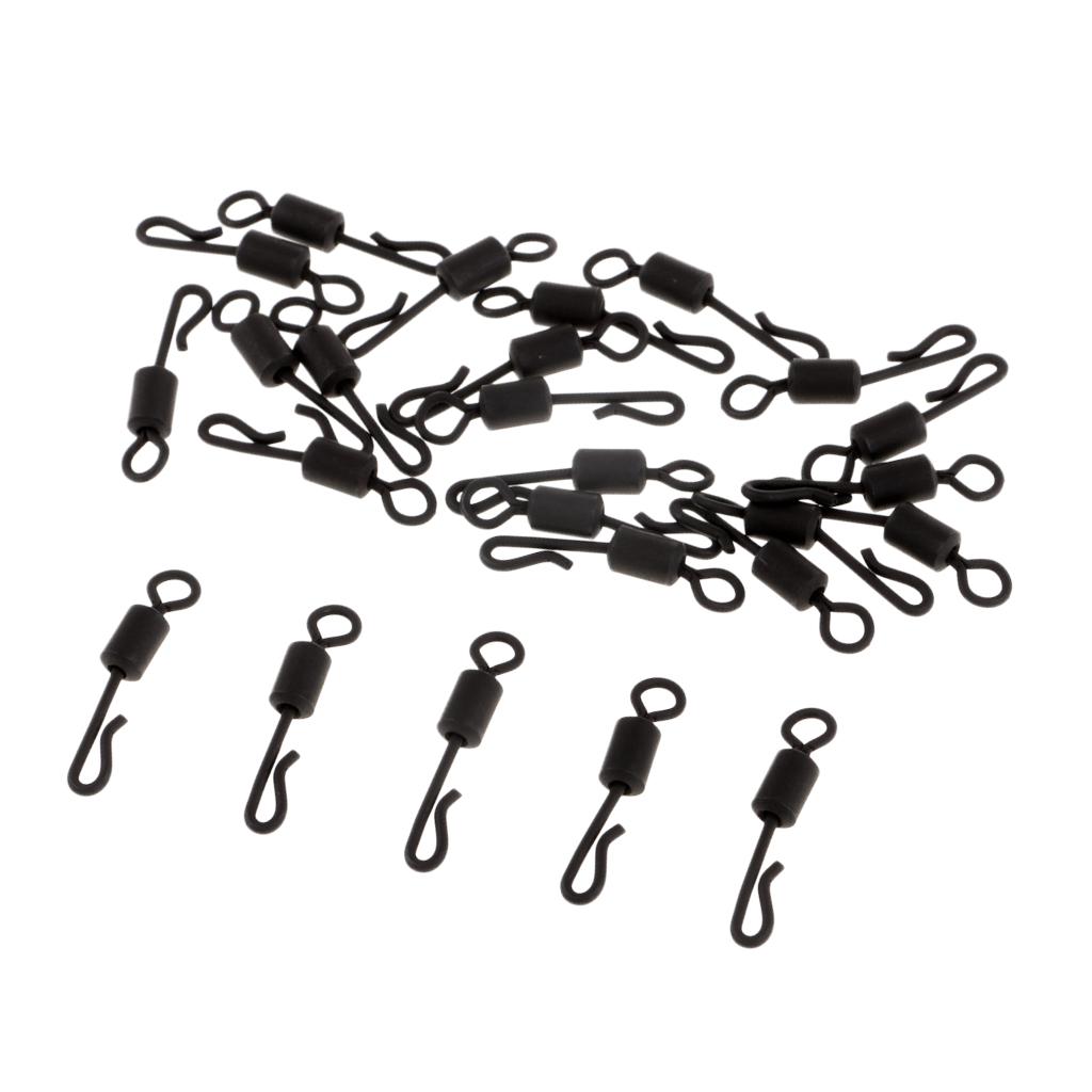 25pcs Long Body Q-Shaped Matte Black Quick Change Swivels for Carp Fishing