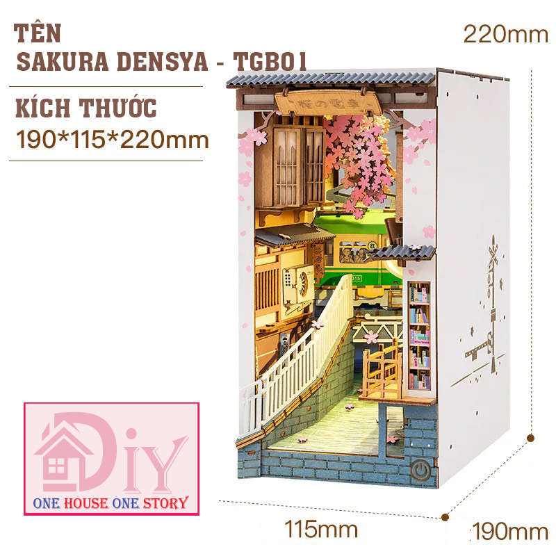 [Công tắc cảm ứng] Mô hình Book nook tự lắp ráp bằng gỗ 3D Rolife Sakura Densya TGB01- Quà tặng sinh nhật giáng sinh