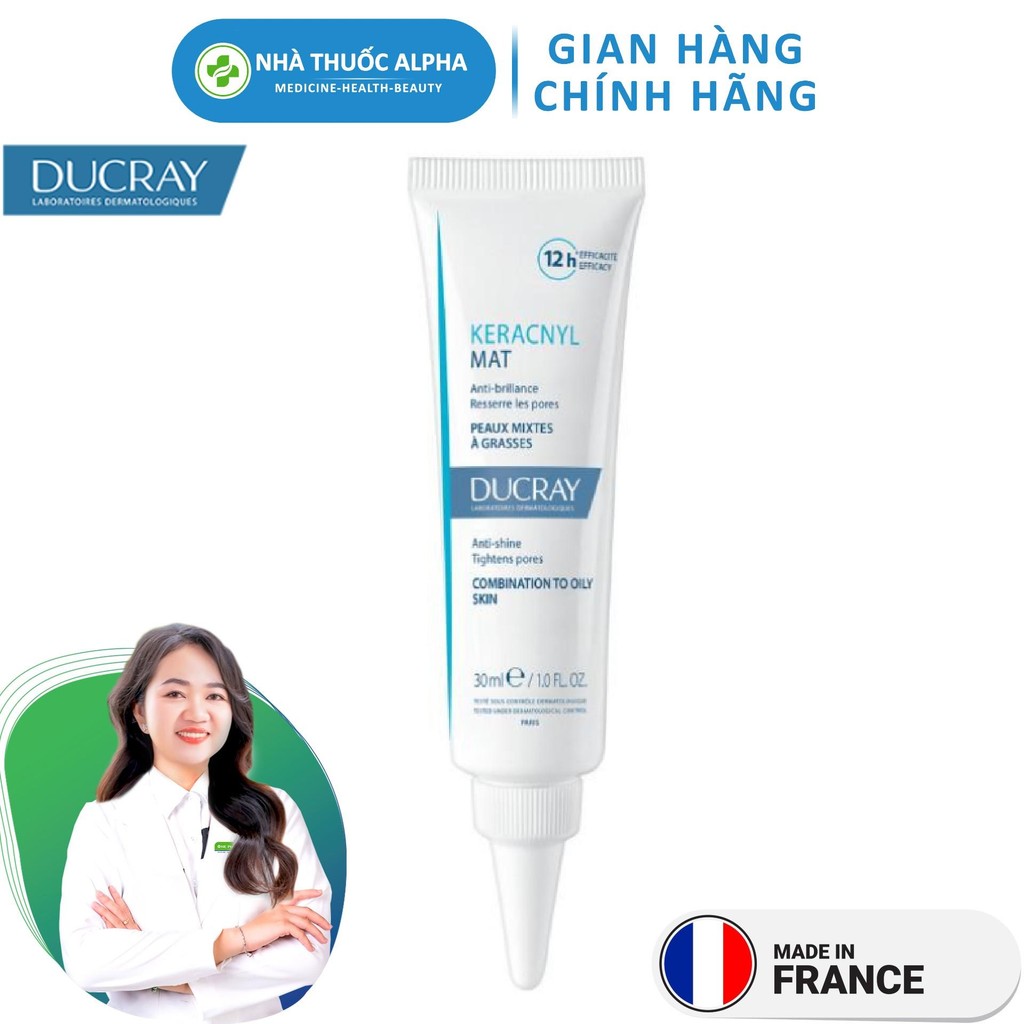 Kem dưỡng da giảm bóng nhờn, se khít lỗ chân lông Ducray Keracnyl Mat 30ml