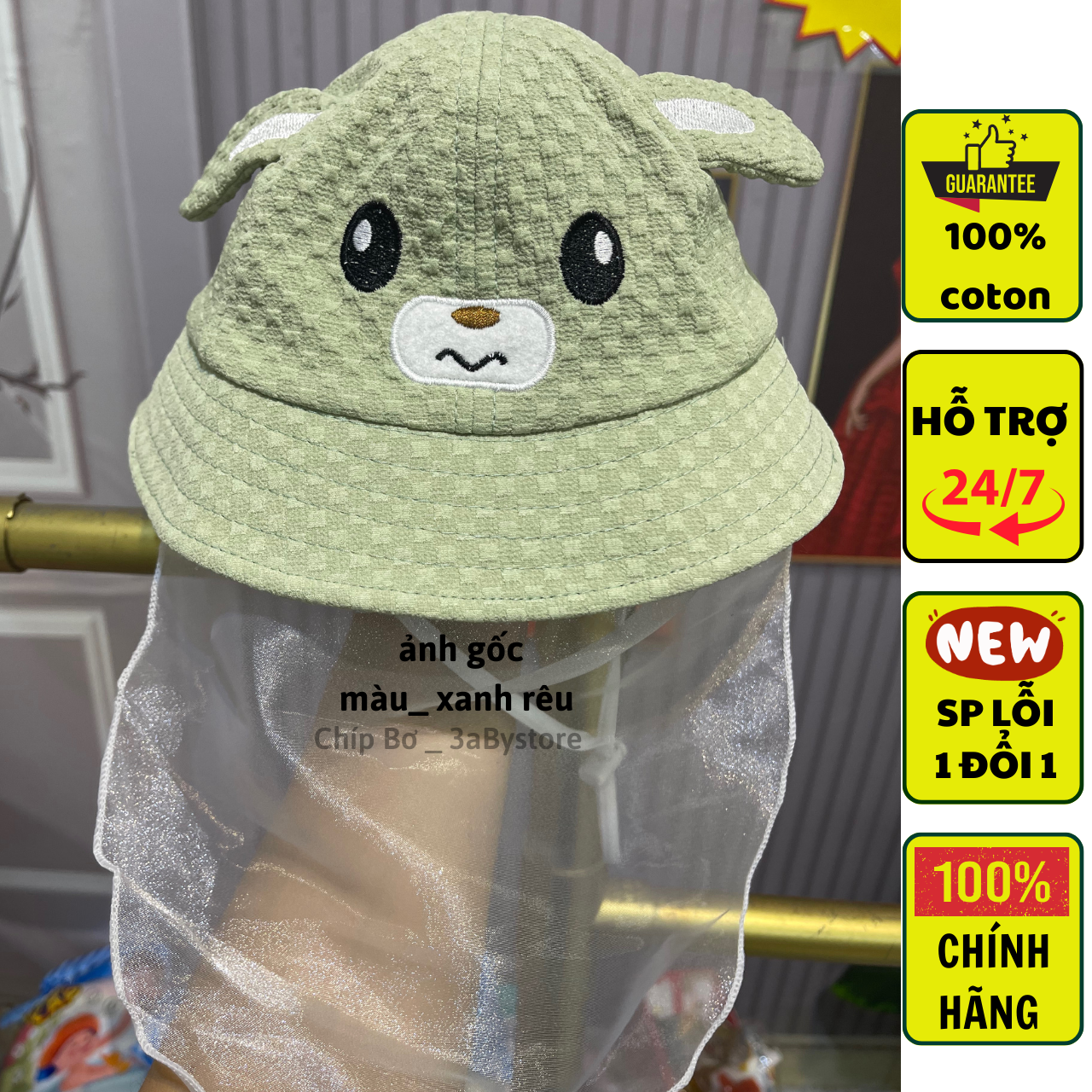 MŨ VOAN có khăn che và dây đeo  chất liệu cotton 100% dành cho trẻ em hàng VIỆT NAM