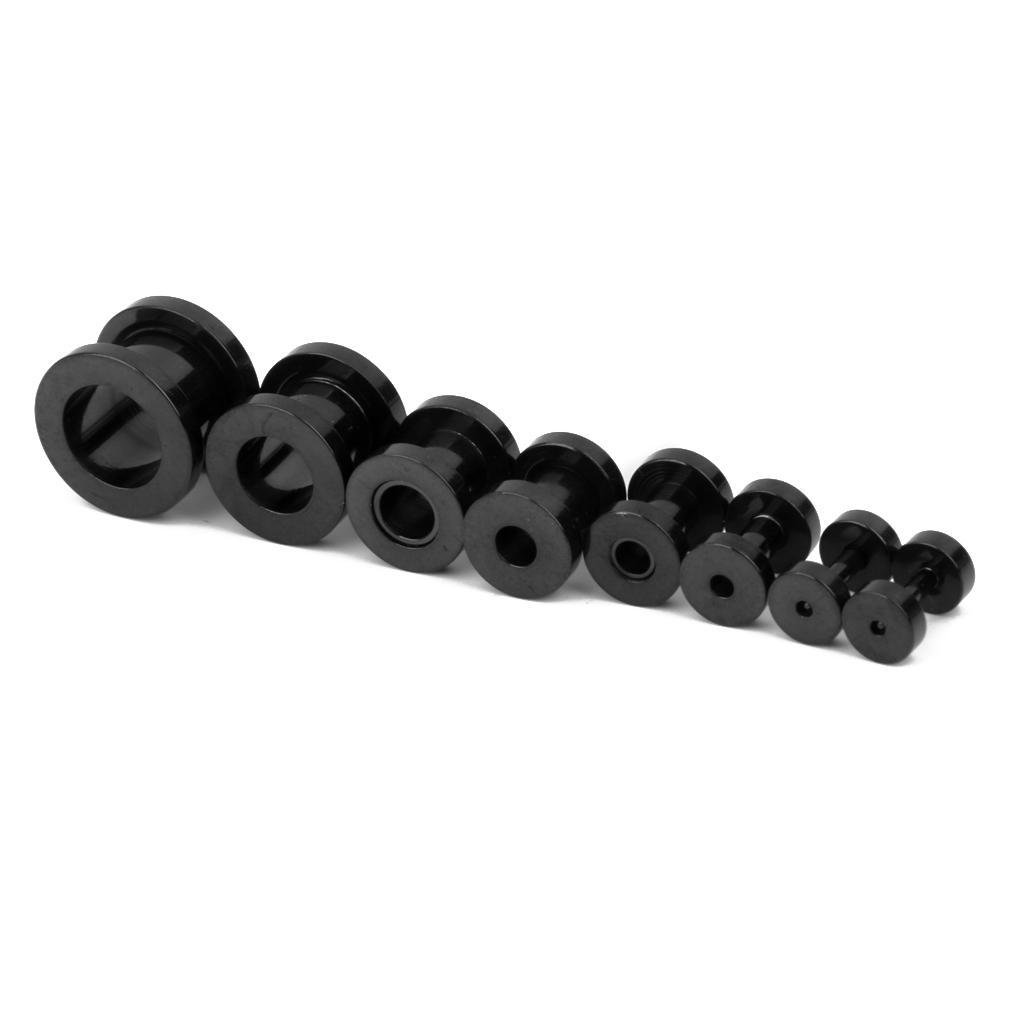 16PCS Stainless Steel Ear Plugs Tunnel Stretcher Expander Kit Black