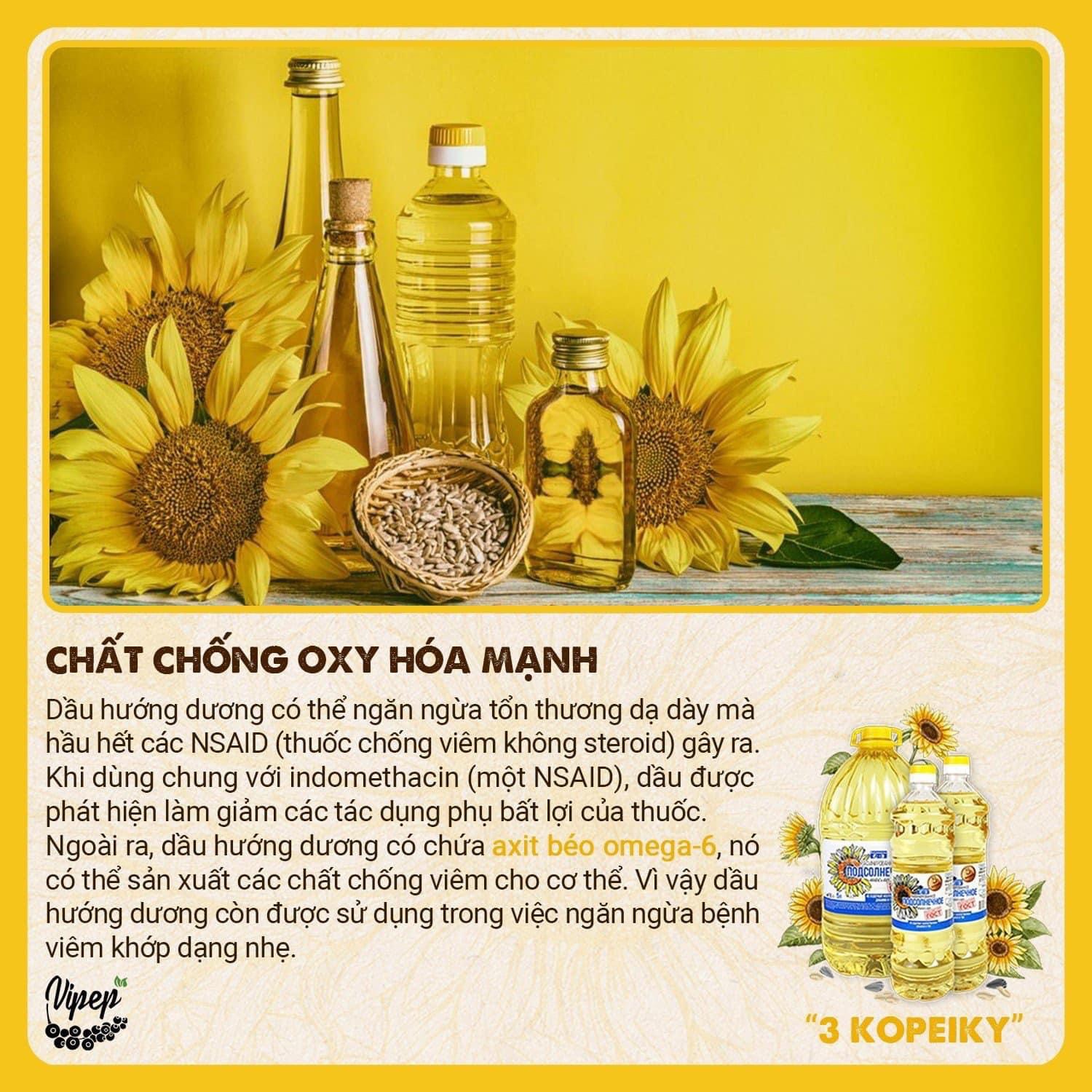 Dầu Ăn Hoa Hướng Dương Organic Nhập Khẩu Nga Vipep Chai 1L